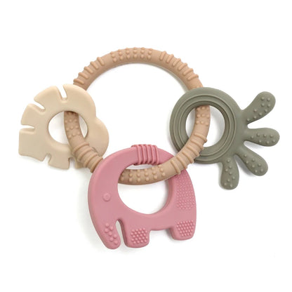 4 In One Baby Silicone Teether Ring BPA Free Rattles Bracelet Food Grade Elephant Cute Octopus Shaped Teething Ring Toys
