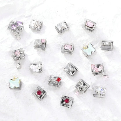 Zircon Star Heart Bow Moon Cherry Moon Italian Charm Links Fit 9mm Stainless Steel Bracelet Women Jewelry DIY Making Gifts