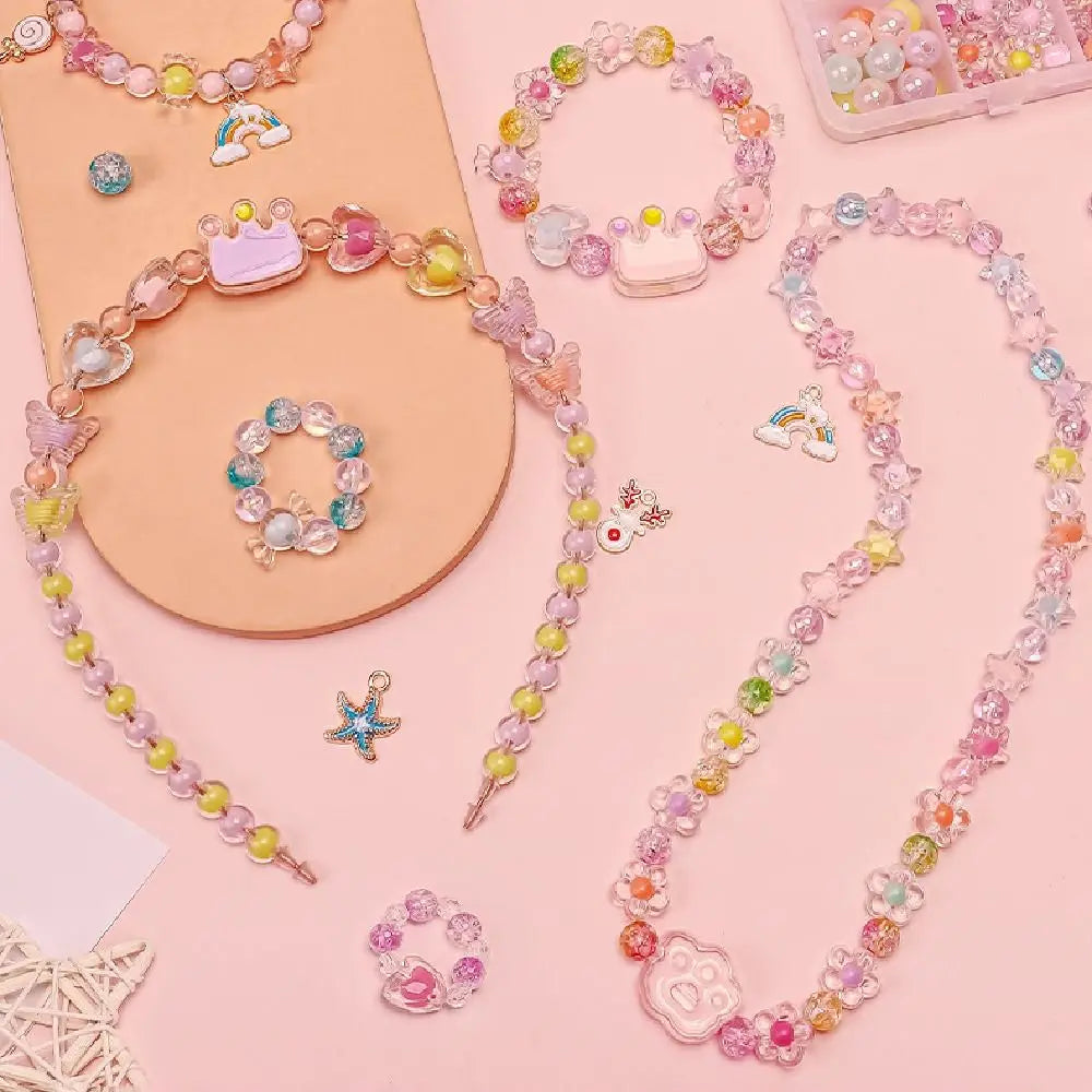 24 Grid DIY Handmade Beaded Kit Toy Creative Colorful Beads Bracelet Making Kit Kawaii Candy Color Beads Toys for Children Girl