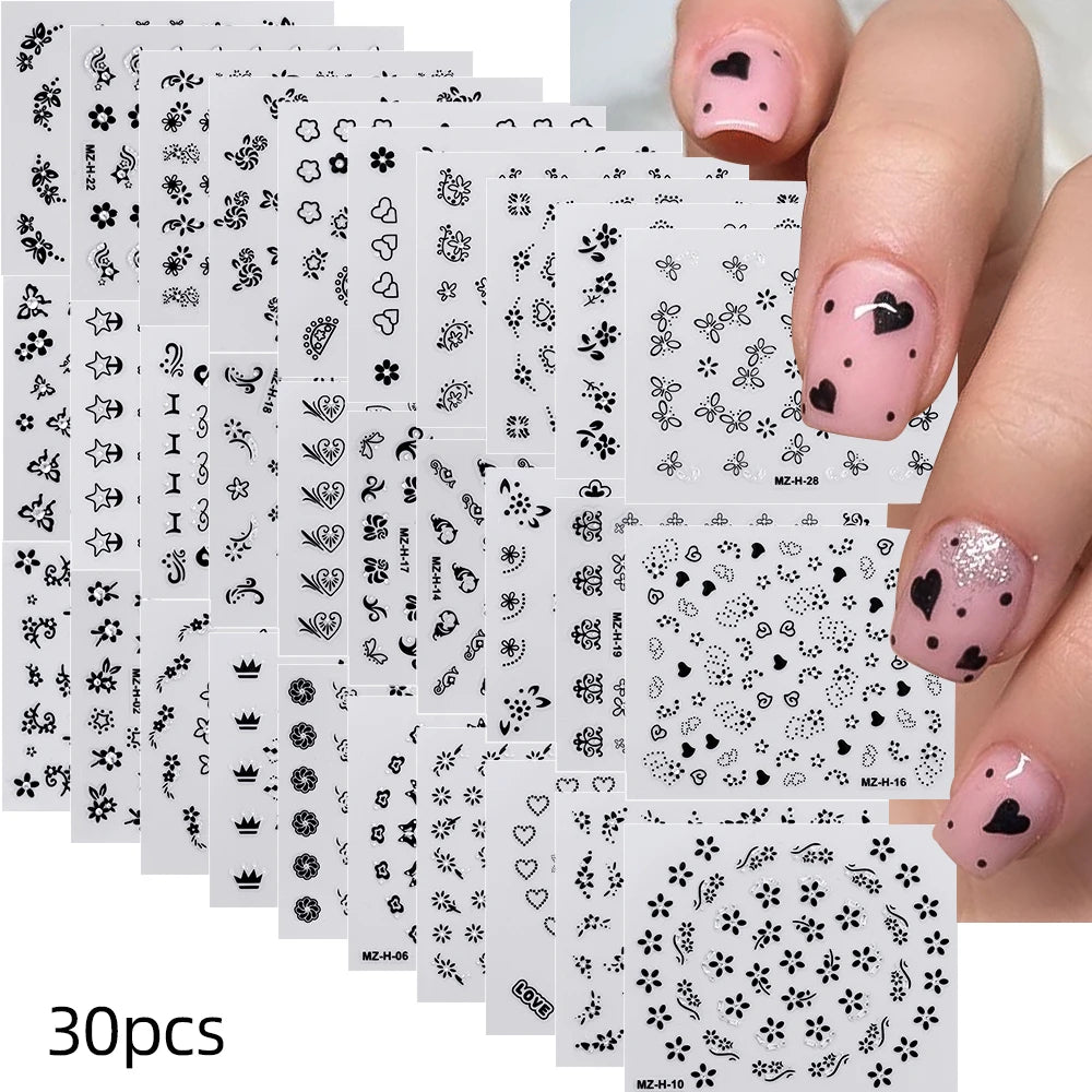 30 Sheets Christmas Nail Art Stickers Self Adhesive 3D White Snowflake Nail Decals Xmas Nail Supplies Christmas Manicure Sliders