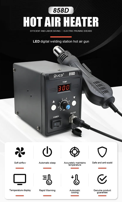JCD Hot Air Gun 858D 700W BGA Rework Solder Station Soldering Heat Air Gun Station 220V / 110V For SMD SMT Welding Repair Tools