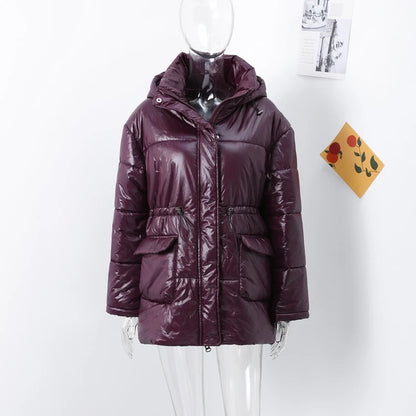 Vintage Zipper Cotton Coat Women Hooded Full Sleeve Pockets Drawstring Overcoats 2025 Winter New Lady Fashion Warm Streetwear