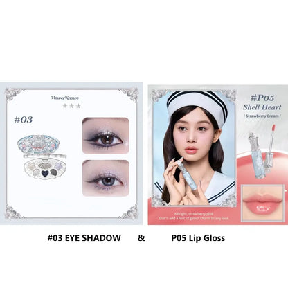Flower Know Shells Jewel Makeup Set for Women - Eyeshadow Blush Lip Glaze Full Kit - Gift Set
