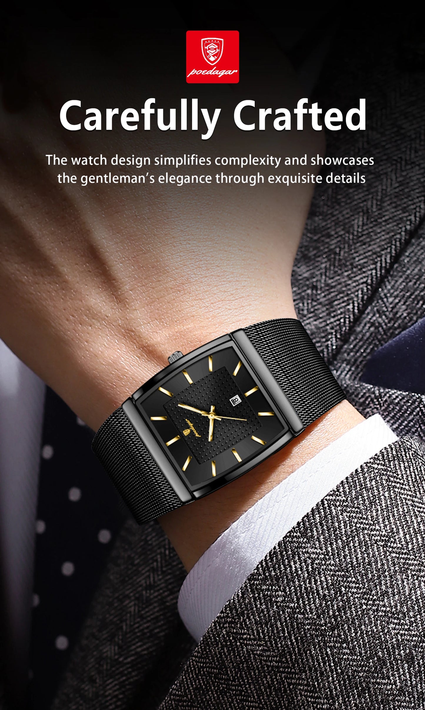 POEDAGAR Top Luxury Men Wristwatch Waterproof Luminous Stainless Steel Mesh Date Man Watch Fashion Business Quartz Men's Watches