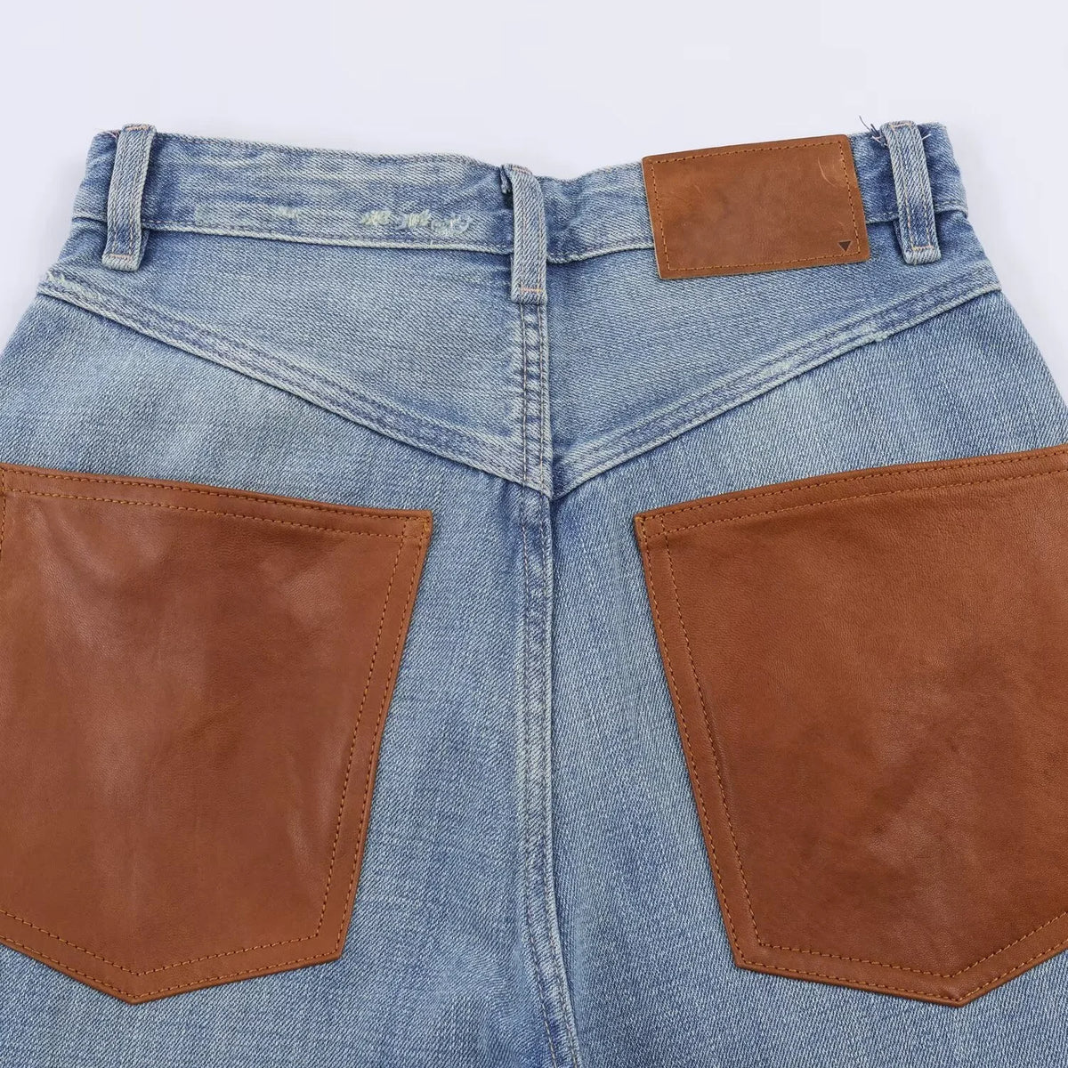 Female Vintage Leather Pocket Jeans Women Blue Zipper Straight Loose Trousers Lady New Fashion Daily Casual Spring Pants 2026