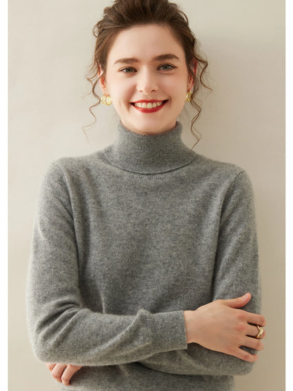 Cashmere Sweater Women's Turtleneck Long Sleeved Knitted Pullover 100% Pure Cashmere Base Sweater Korean Version Women's Top