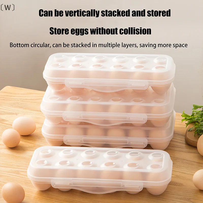 〔W〕1Pc 12/18 Grid Egg Storage Box With Lid Kitchen Refrigerator Egg Box Egg Drop Rack Household Fridge Egg Organizer Egg Tray