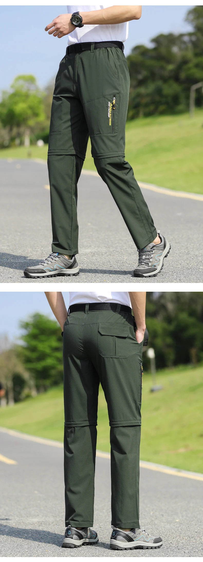 Men's 2 in 1 Convertible Hiking Pant Quick Dry Elastic Outdoor Running Cargo Trouser Summer Waterproof Fishing Camping Plus Size