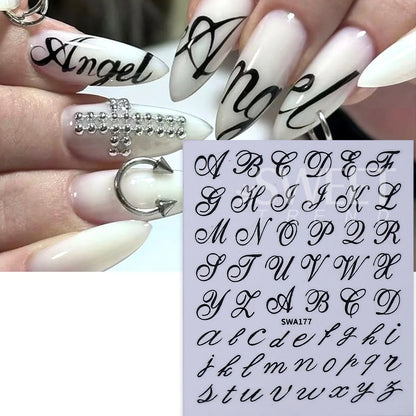 6pcs Gothic Letter Nail Decal English Alphabet Roman Word Design Foils Wraps 3D Fashion Y2K Design Decor Stickers Manicure Tips