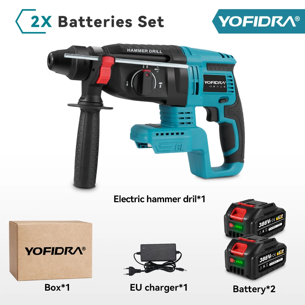 YOFIDRA 26MM Brushless Electric Hammer Drill Multifunctional Rotary Cordless Rechargeable Power Tools For Makita 18V Battery Pin