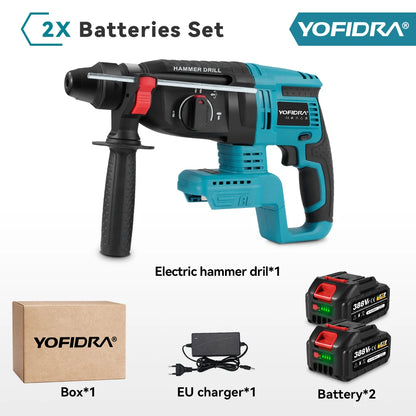 YOFIDRA 26MM Brushless Electric Hammer Drill Multifunctional Rotary Cordless Rechargeable Power Tools For Makita 18V Battery Pin