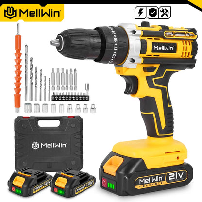 MELLWIN 25+3 Torque Electric Impact Drill Set Multipurpose Cordless Electric Screwdriver Power Tool For Makita 18V Battery Pin