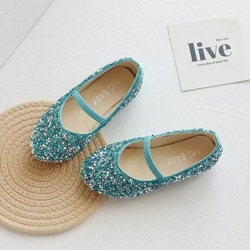 2025 Spring 1 to 12 years old girls dress shoes Beauty Pointed Toe Teen Girl Leather Shoes Bling Princess Wedding Shoes