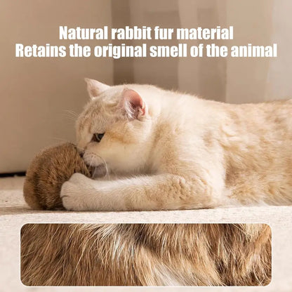 Claw Resistant Cat Ball Furry Ball Cat Toy Soft Fluffy Rabbit Fur Pom Pom Balls Washable Indoor Exercise Toy Stimulates Hunting