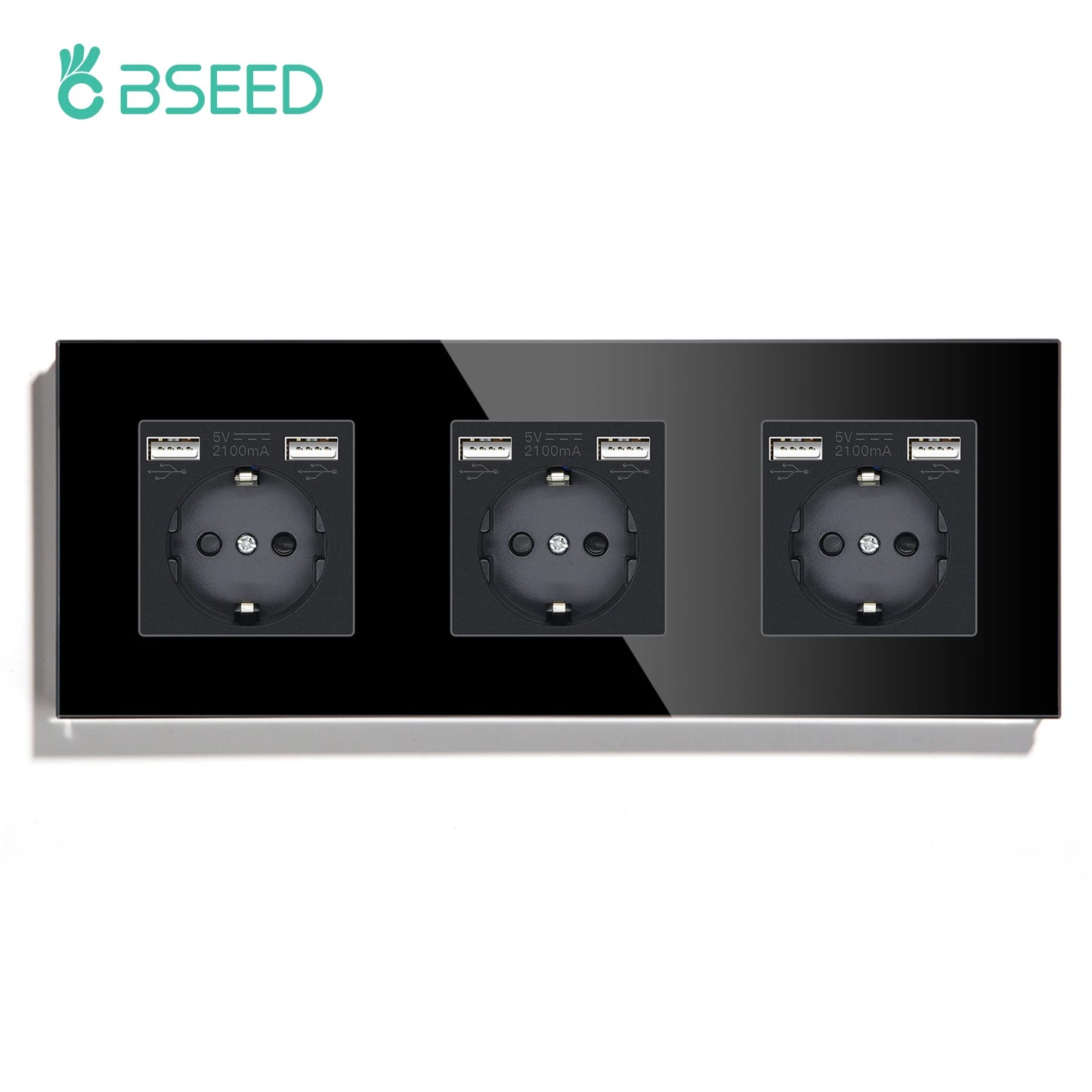BSEED Touch Light Switch With EU USB Wall Sockets Black Wall Led Switches 1/2/3Gang 1Way Crystal Dark Blue Backlight Wall Switch