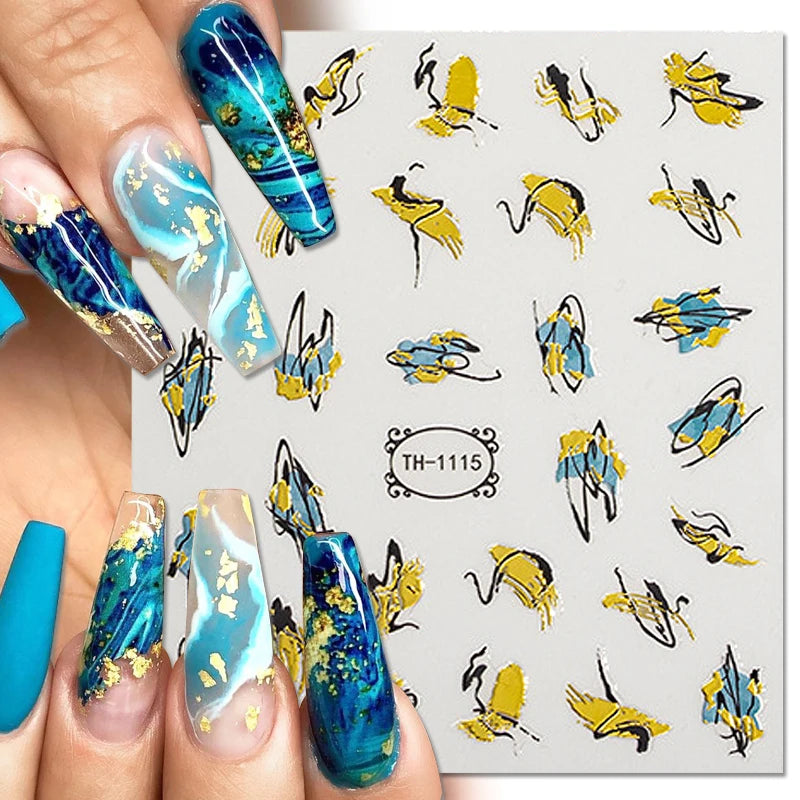 1PCS Marbled Nail Sticker 3D Abstract Lines Sticker Nail Art Supplies Nail Decals Y2K Laser Butterfly Ladies Nail Art Decoration