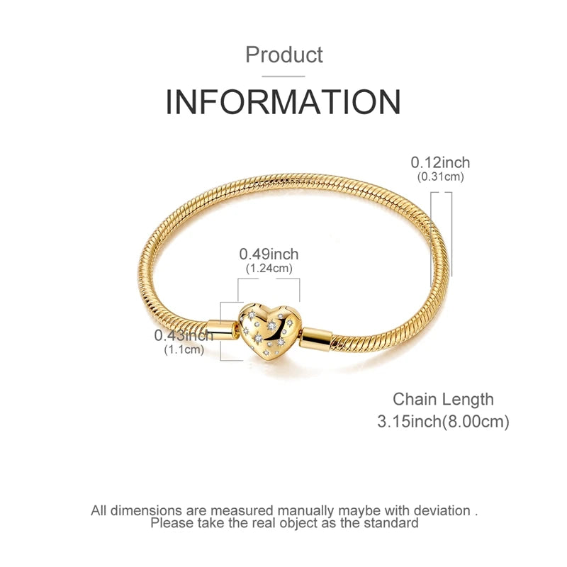 Original Bracelet 925 Sterling Silver Charm Bracelet 17-20CM Golden Heart Love Key Clover Bracelet Bangle Women Jewelry Gift
