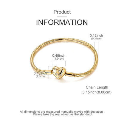 Original Bracelet 925 Sterling Silver Charm Bracelet 17-20CM Golden Heart Love Key Clover Bracelet Bangle Women Jewelry Gift