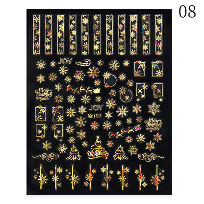 1PCS New Christmas Decorations 2023 New Year Nail Stickers Press on Nails Laser Snowflake Christmas Tree 3D Nail Decal