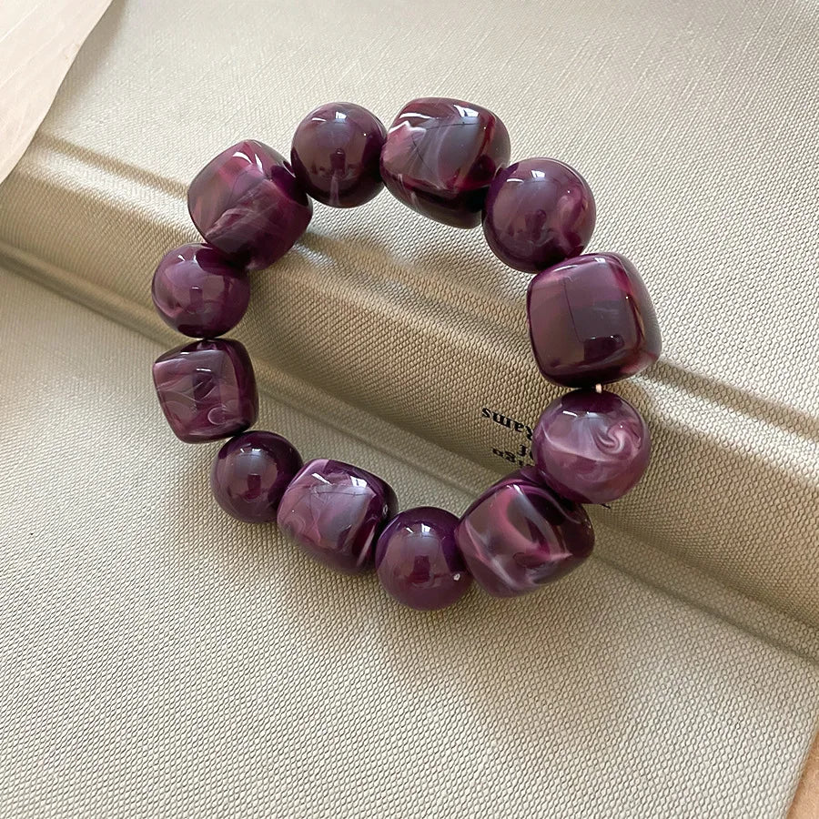Multicolor Irregular Acrylic Beaded Bangles for Women Geometric Smudge String Bracelet Beach Vacation Style Couple Jewelry W