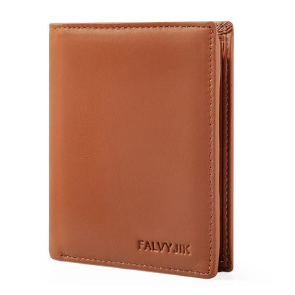 Men Wallet Genuine Leather Wallets for Men Zipper Purse Vertical Business Wallets RFID Anti-Theft Credit Card Holder Money Bag