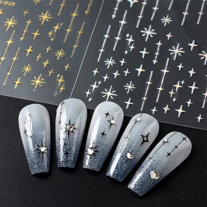 3D Star Nail Art Stickers Decals Self-Adhesive Metal Silver DIY Nail Stickers Decoration Decals Manicure Accessories