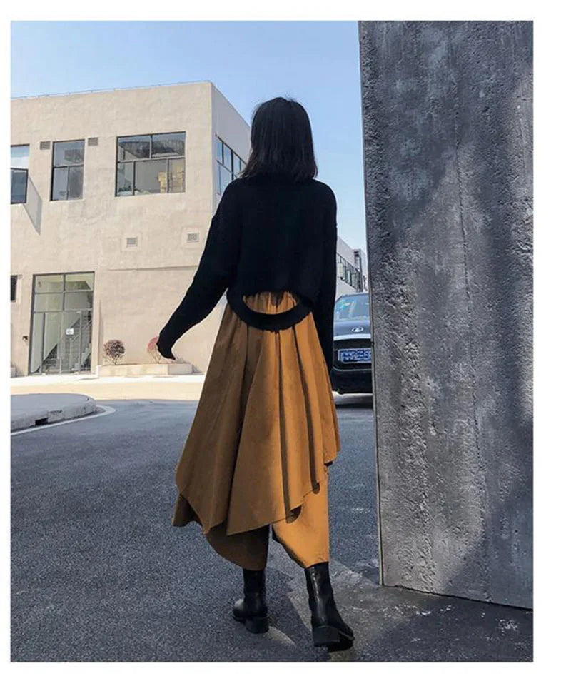 Women Black Skirts Japanese Gothic Irregular High Waist Pleated Skirt Pants for Women Vintage Cargo Skirts Female Clothes Ladies
