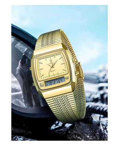 New Fashion Casual Watch Men Digital Dual Time Week Gold Sport 3bar Waterproof Quartz Wristwatches Clock relogio masculino L1030