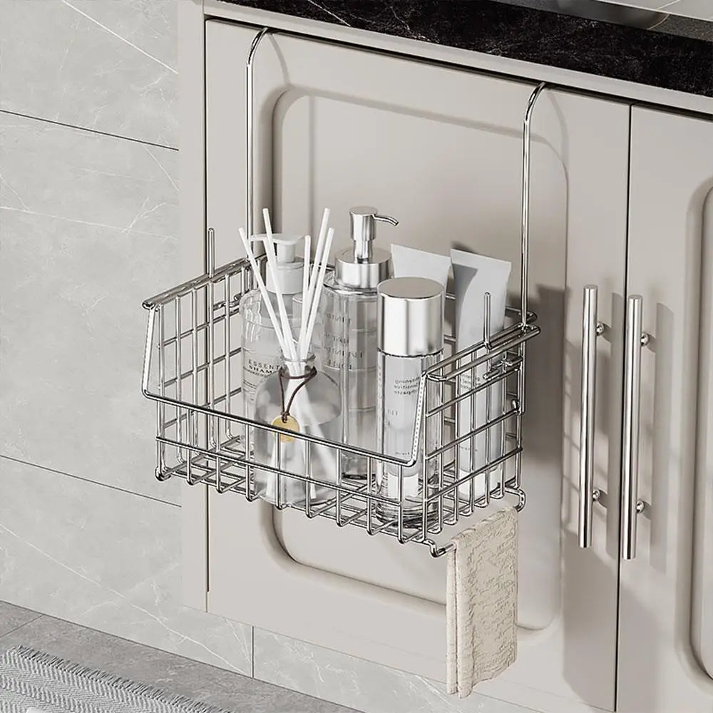 Stainless Steel Bathroom Shelf No-Drill Shower Holder Hanging Organizer Tall-Rail Shower Storage Rack Shower Basket With Hooks