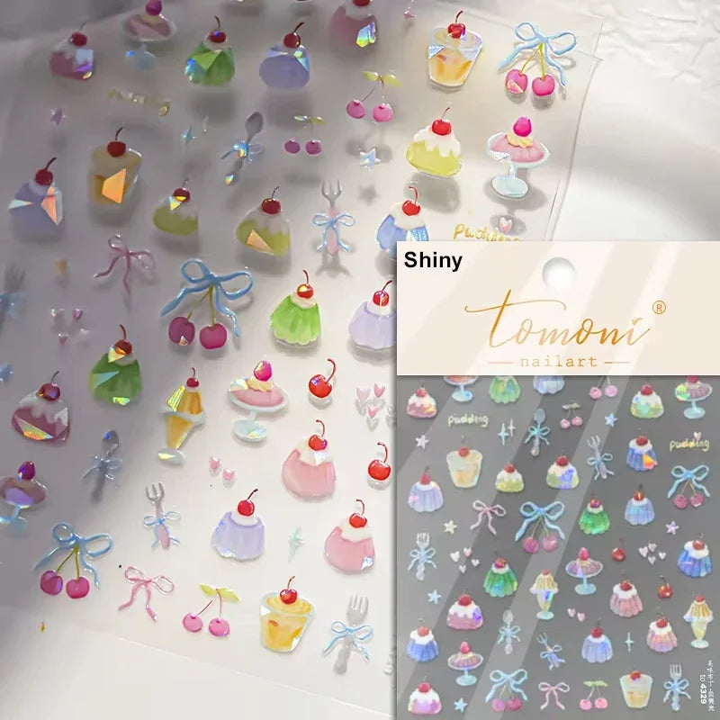 5D Cute Rabbit Love Heart Peach Blossom Flower Yellow Nail Art Stickers Bowknot DIY Self Adhesive Rhinestone Manicure Decals