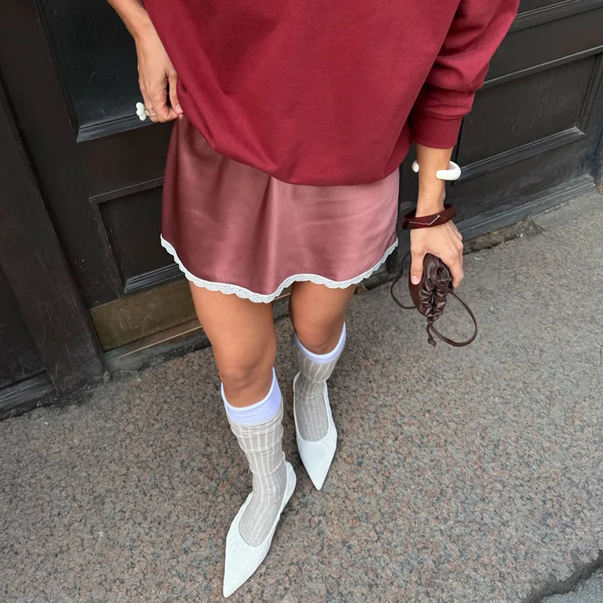 Women Sexy High Waist Satin Mini Skirt White Red Chic Streetwear Summer Elastic Waist Slim Skirt Hot Girls Casual Simple