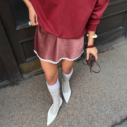 Women Sexy High Waist Satin Mini Skirt White Red Chic Streetwear Summer Elastic Waist Slim Skirt Hot Girls Casual Simple