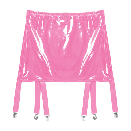 Women's Garter Straps Pencil Skirts Patent Leather Wet Look Garter Belt Short Mini Skirts with Buckle Clips Sexy Clubwear Party
