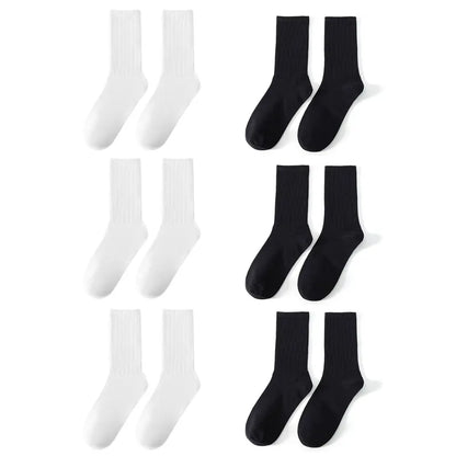 6/12 Pairs Middle Tube Socks For Men Solid Colour In White and Black Streetwear Harajuku Fashion Breathable and Casual Socks