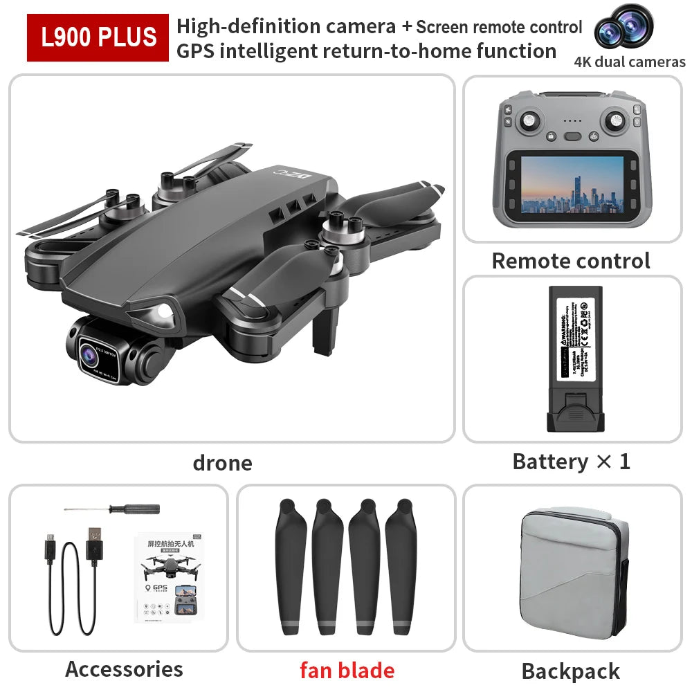 L900 Plus GPS Drone 4K Professional 5G HD Dual Camera Photography Brushless Foldable Quadcopter With Large Screen RC Drones Toys