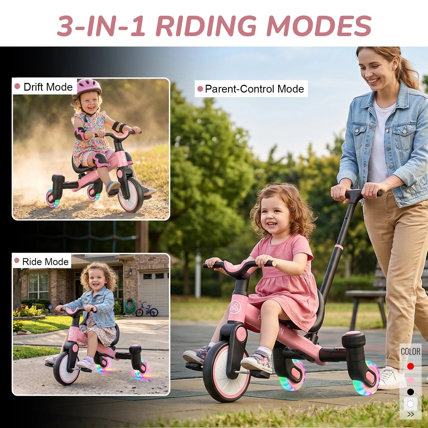 3-IN-1 Drift Trike Toddler Tricycle For 1.5-5 Years Old 360° Spin Light Up Wheels Adjustable Seat 3 Ride Modes Strong Frame Easy Assembly Toddler Bike For Boys And Girls