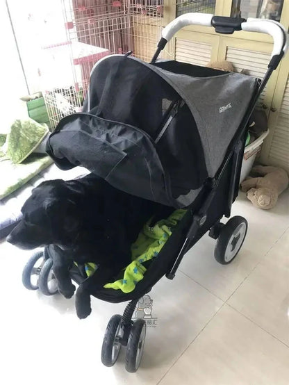 Portable Golden Retriever Large Dog Pet Stroller Cart Simple 4-wheel Foldable Large Capacity Stroller Outdoor Travel Pet Trolley