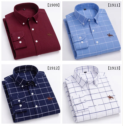 Large Size Full Men's Shirts 100% Pure Cotton Oxford Business Casual Shirt Soft Slim Fit Formal Plain Shirt Long Sleeve Clothes