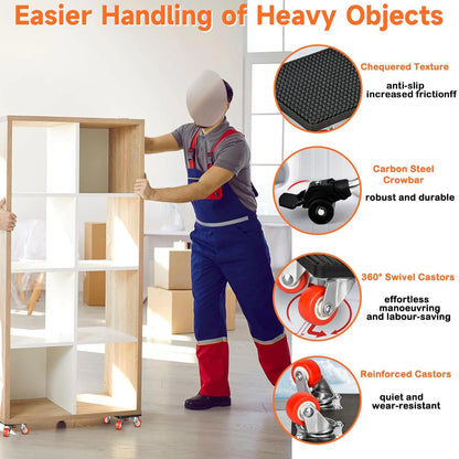 4 Pack Heavy Furniture Lifter Moving Tool Mover Roller Slider Lifting Equipment Pulley 400kg Transport Roller Set Rotating Wheel
