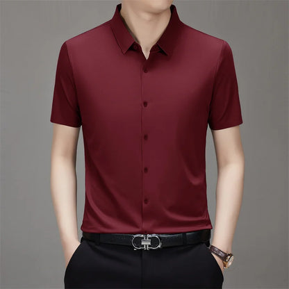 Men's Business Casual Solid Color Short Sleeve Shirt Summer Fashion No Ironing Comfortable Versatile Top for Men