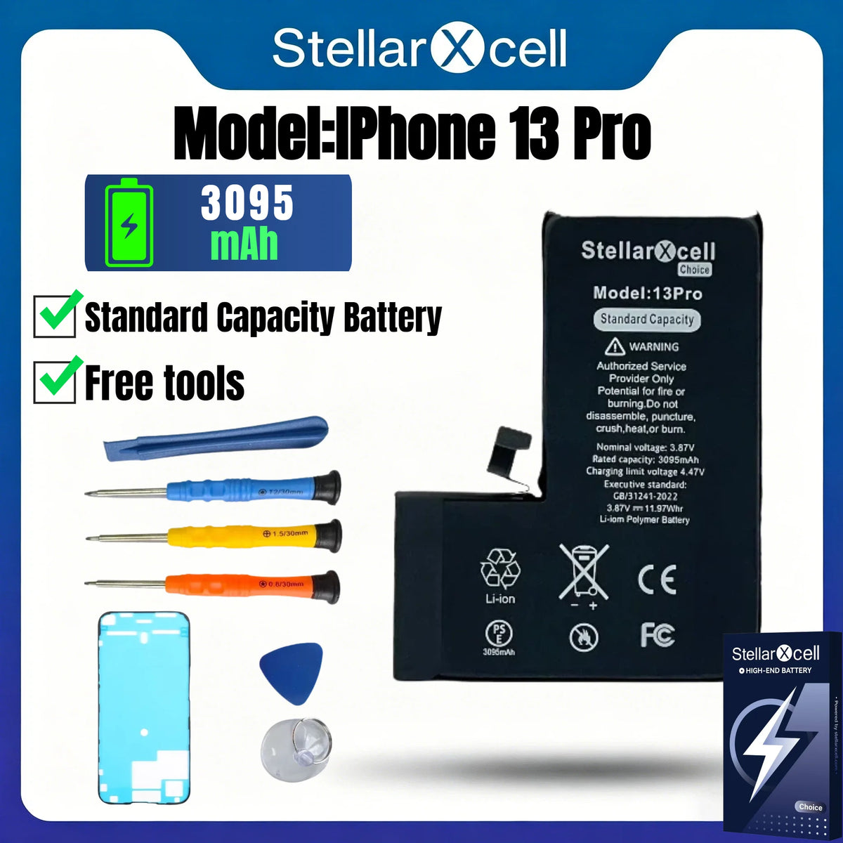 StellarXcell Choice Battery for iPhone 11 12 13 14 15 Mini Plus Pro Promax Original Capacity Replacement Bateria High Quality