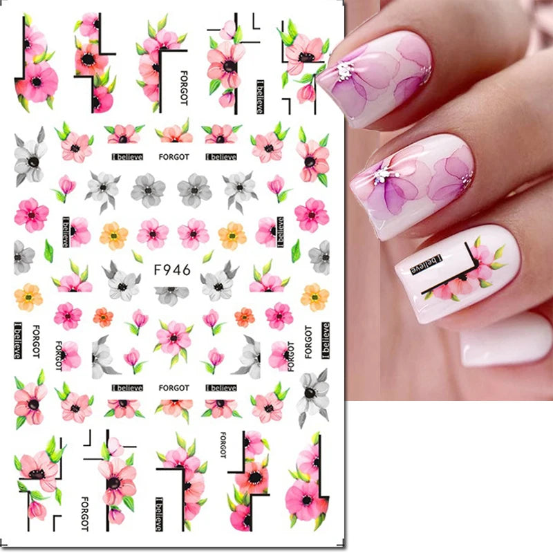 3d Nail Art Decals Spring Booming Violets Lavenders Purple Blue Pink Flowers Butterflys Stickers Decoration For Nail Tips Beauty