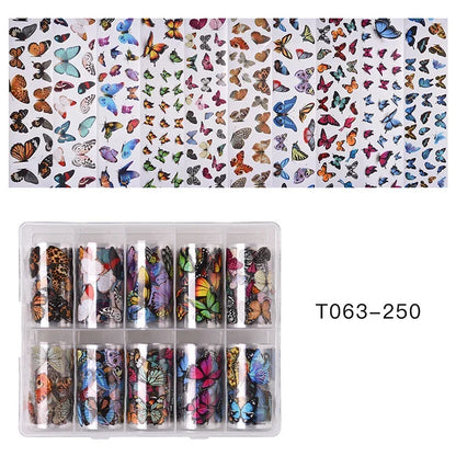 10 Patterns New Metal Nail Foils for Transfer Paper Stickers Floral Chameleon Nails Wraps DIY Water Marble Nail Art Decorations