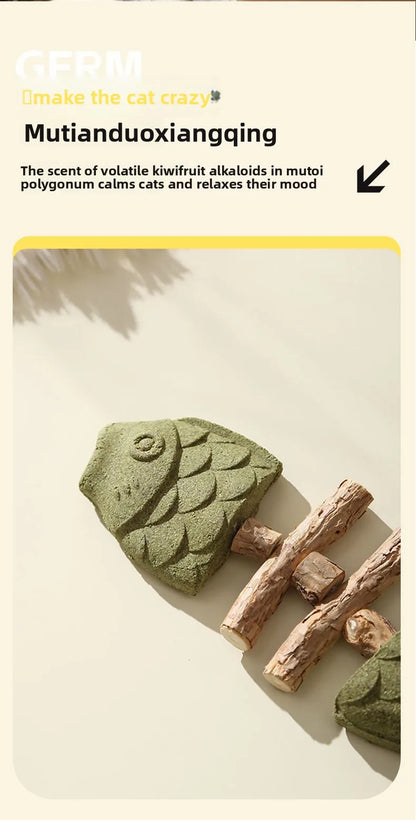 Cat Toy Fish Bone Shape Silvervine Stick Natural Wooden Chew Toy for Kitten Teething Interactive Play