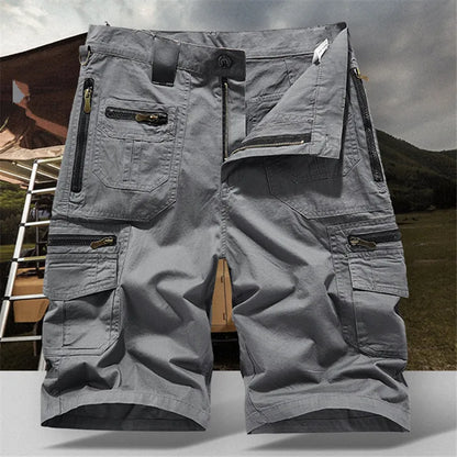 Men's Casual Shorts Summer Multi Pocket Workwear Shorts Male 100% Cotton Solid Breathable Fishing Cargo Knee Length Trousers