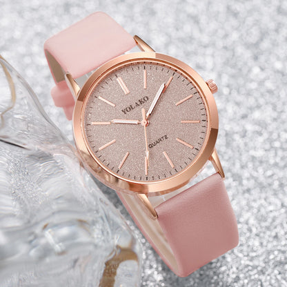 2PCS/Set Women's Watches Fashion Matting Dial Leather Band Analog Quartz Watch Set（Without Box）