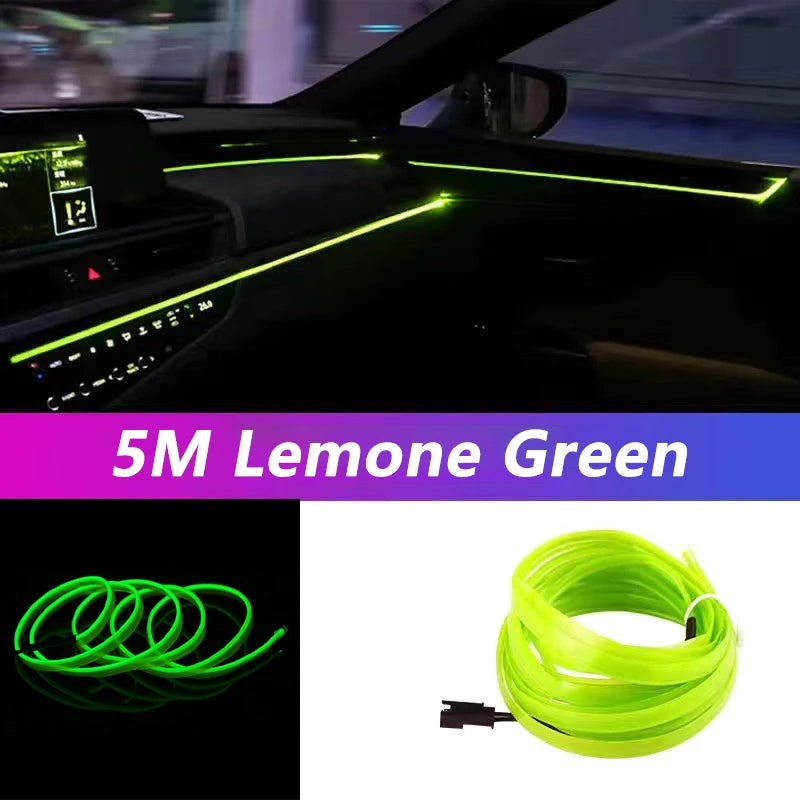 5M Car Interior Led Strip Light Neon EL Wiring Decorative Lamp For Auto DIY Flexible Ambient Light USB Party Atmosphere Diode
