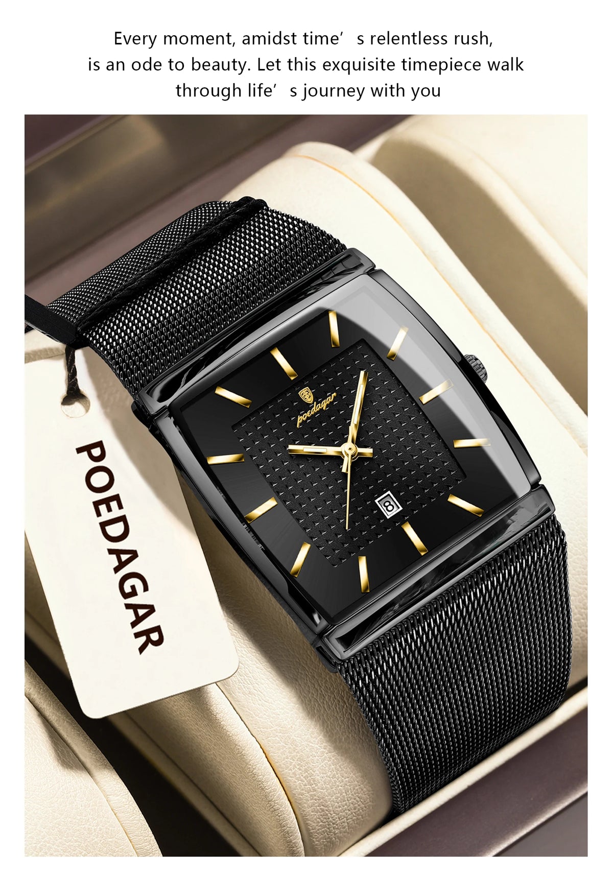 POEDAGAR Top Luxury Men Wristwatch Waterproof Luminous Stainless Steel Mesh Date Man Watch Fashion Business Quartz Men's Watches