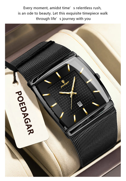 POEDAGAR Top Luxury Men Wristwatch Waterproof Luminous Stainless Steel Mesh Date Man Watch Fashion Business Quartz Men's Watches