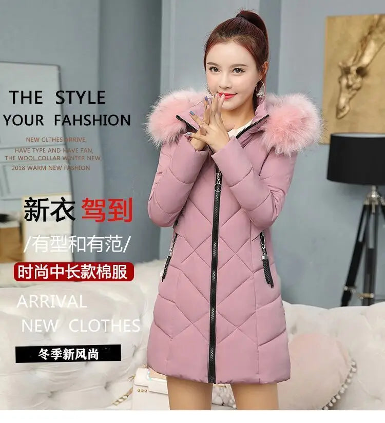 Winter New Fashion Long Cotton-padded Coat Womens Casual Hooded Parkas Womens Winter Jacket Coat Down Jacket Female